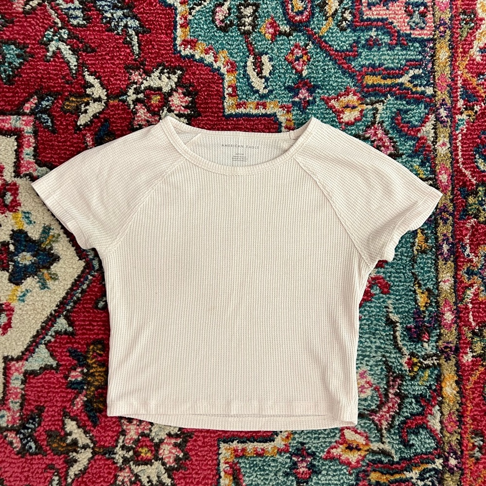 Women’s American Eagle Cream Waffle Knit Short Sleeve Top